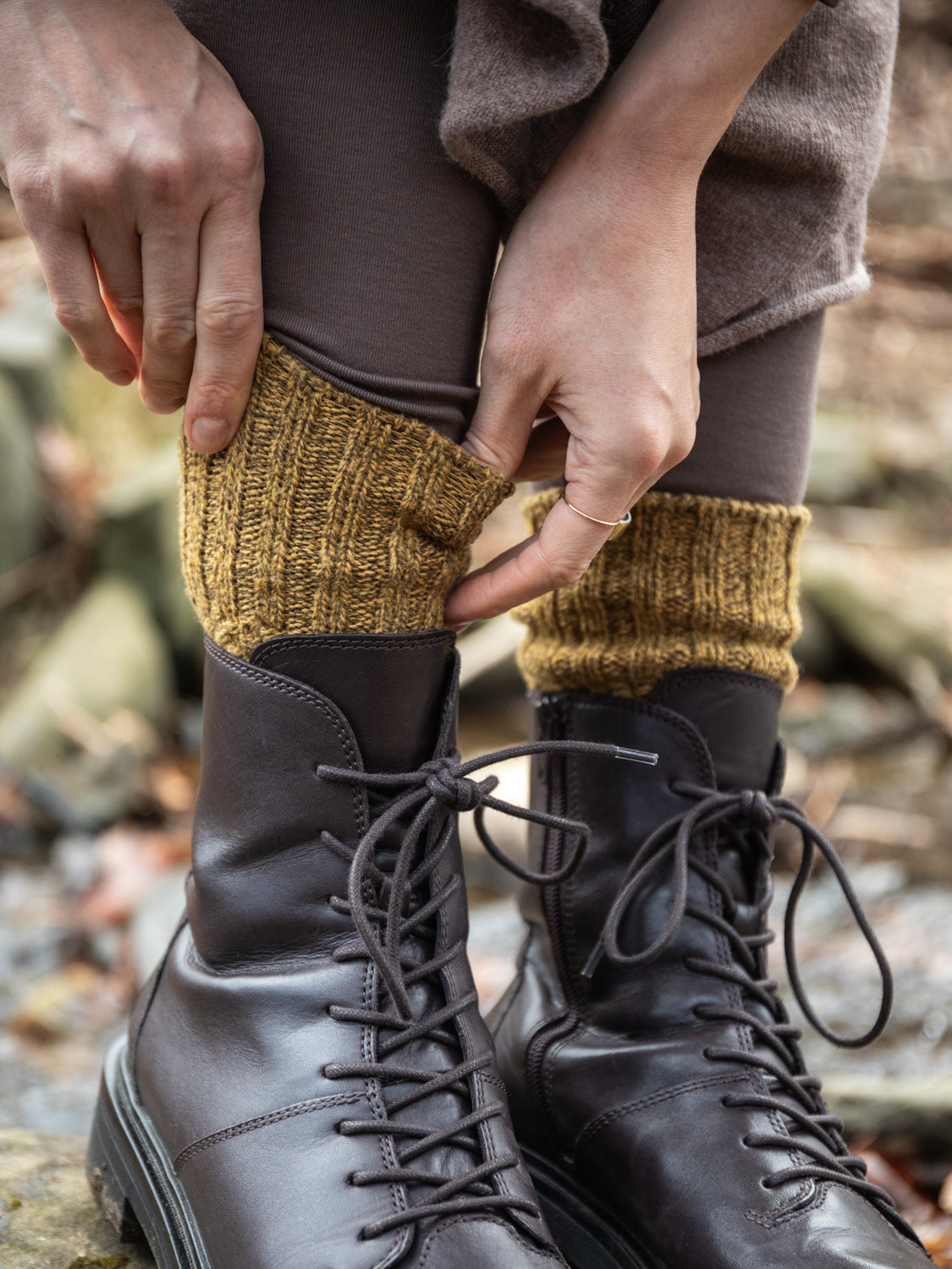 Wool Cotton Boots Socks, Mustard