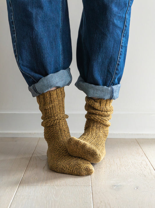 Wool Cotton Boots Socks, Mustard