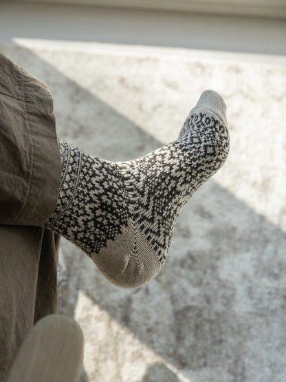 Wool Jacquard Socks, Grey