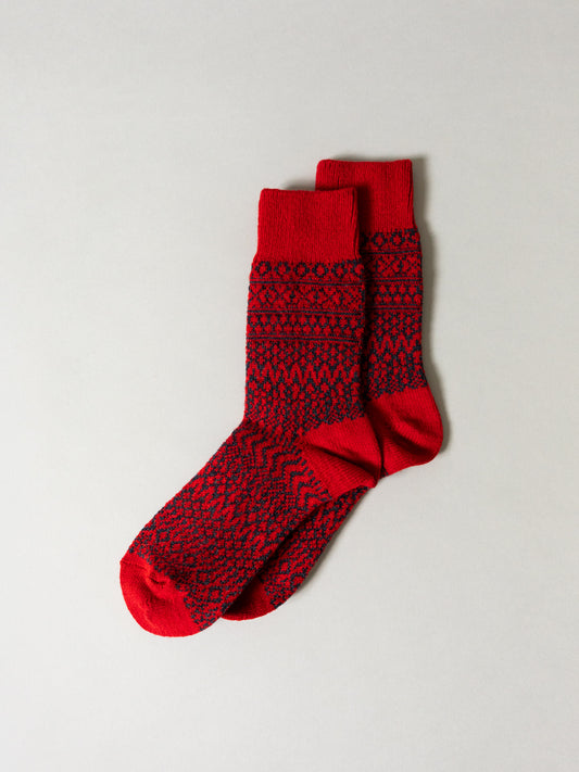 Wool Jacquard Socks, Red